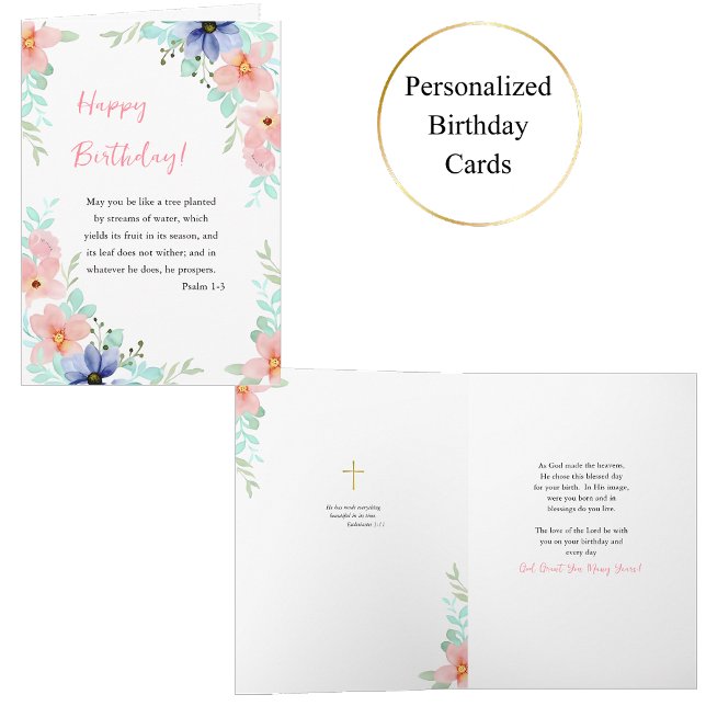 Carte Spring Watercolor Flowers Bible Verse Birthday  (Créateur téléchargé)