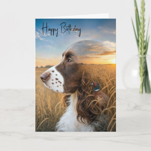 Carte Springer Spaniel anglais et faisan d'anniversaire
