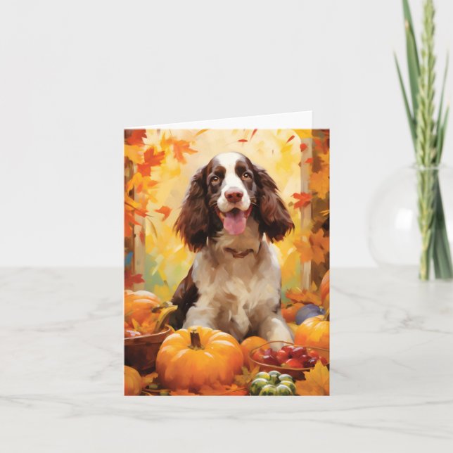 Carte Springer Spaniel Automne Thanksgiving (Devant)