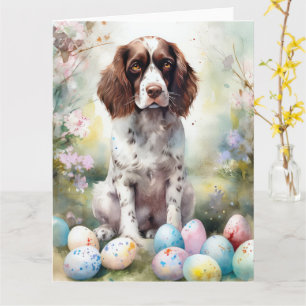 Carte Springer Spaniel Chien avec œufs de Pâques Vacance