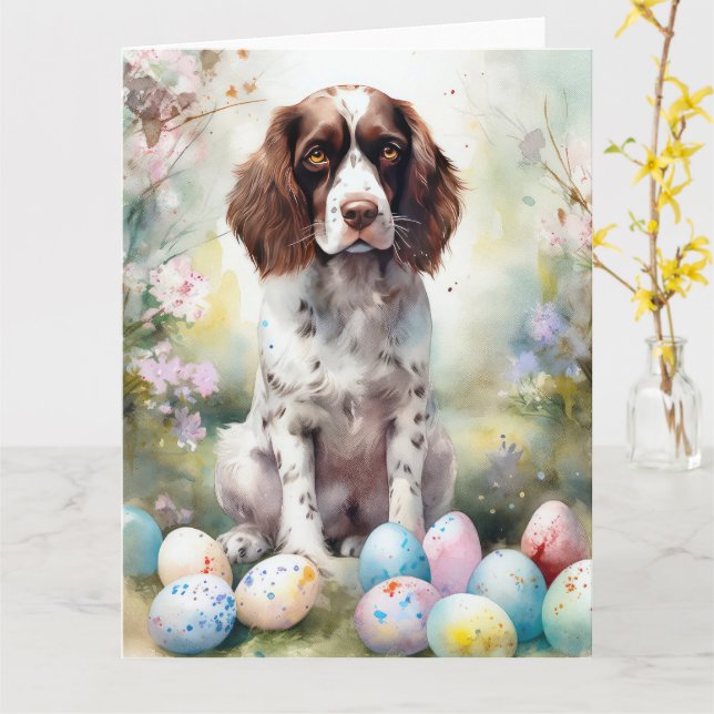 Carte Springer Spaniel Chien avec œufs de Pâques Vacance (Fleur jaune)