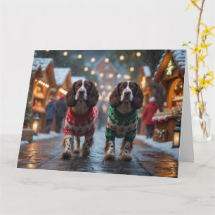 Carte Springer Spaniel Chiens Noël Fête de la neige