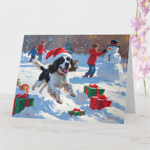Carte Springer Spaniel coule la neige avec le Casquette 