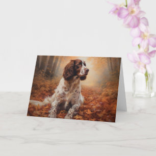 Carte Springer Spaniel dans les feuilles d'automne qui t