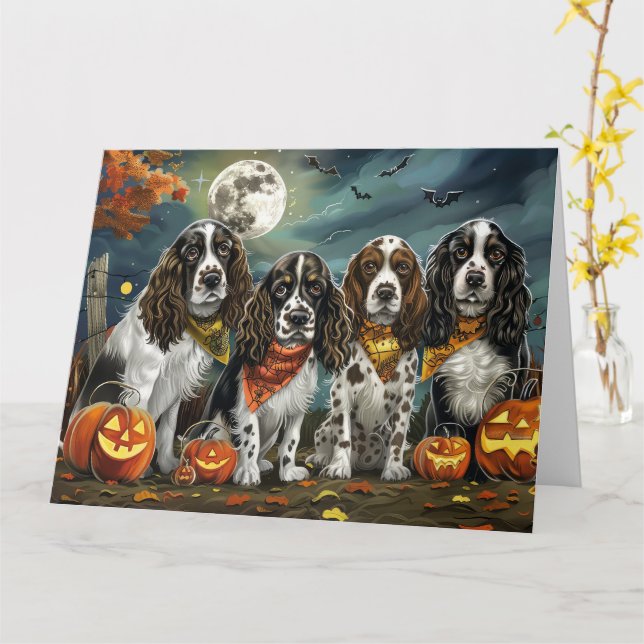 Carte Springer Spaniel Halloween Éffrayant (Fleur jaune)