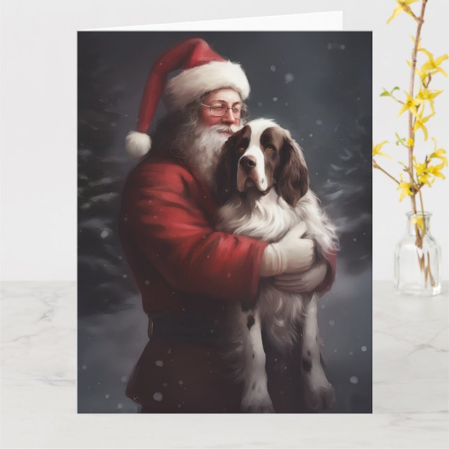 Carte Springer Spaniel Père Noël Noël Festif (Fleur jaune)