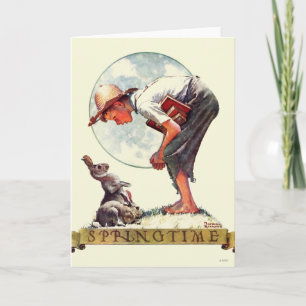 Carte Springtime, 1935 garçon avec lapin