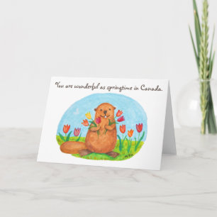 Carte Springtime au Canada Beaver with Tulips Canadian