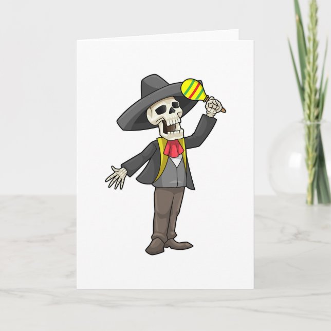 Carte Squelette à la musique avec maracas (Devant)