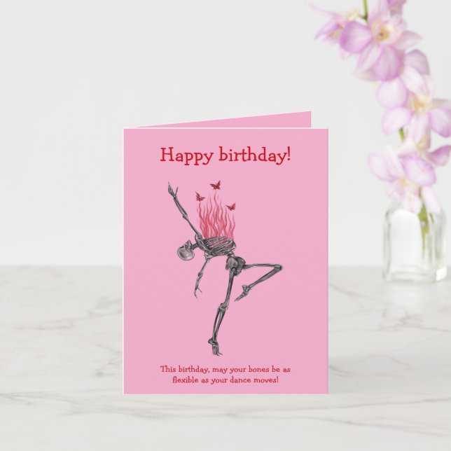 Carte Squelette aux Flammes Rouges Danseuses Anniversair (Orchidée)
