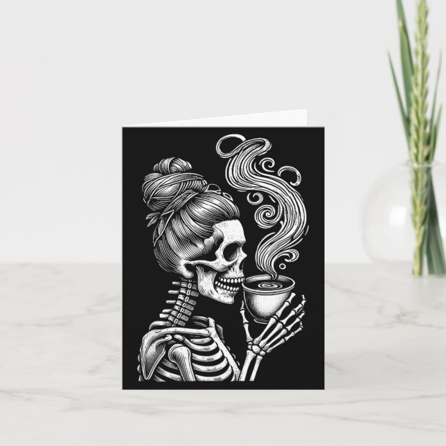 Carte Squelette buvant du café Costume drôle d'Halloween (Devant)