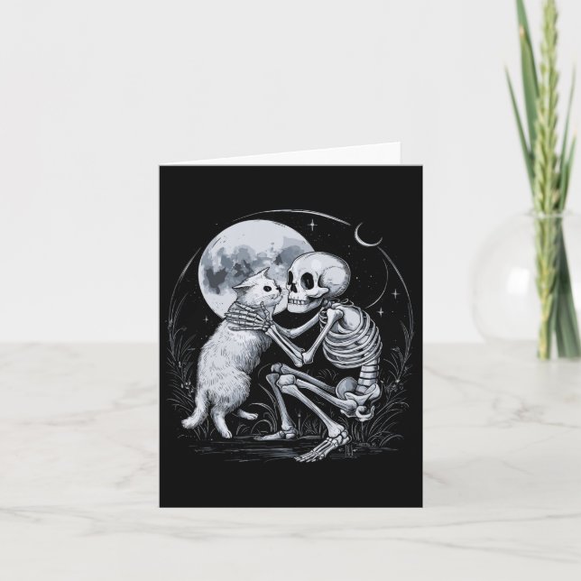 Carte Squelette Chat Crâne Kitty Cute Goth Halloween Cos (Devant)