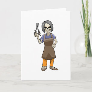 Carte Squelette comme coiffeur avec ciseaux