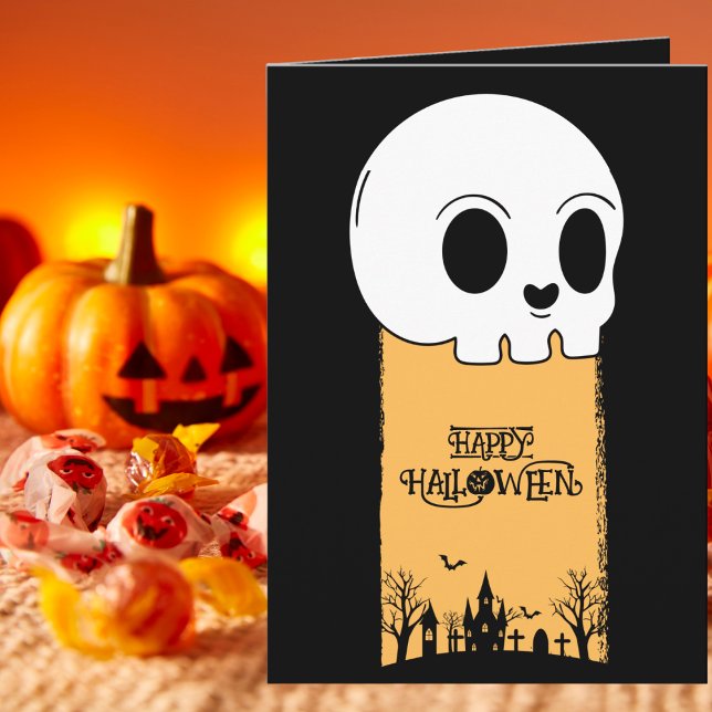 Carte Squelette Crâne Graveyard Noir Gothique Halloween (Créateur téléchargé)