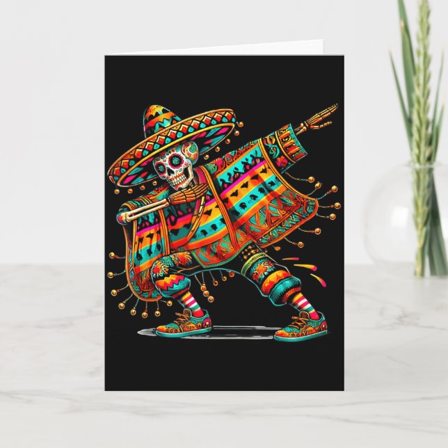 Carte Squelette Dabbing Cinco De Mayo Fiesta Chapeaux Po (Devant)