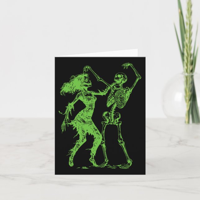 Carte Squelette dansant avec zombie féminin vert  (Devant)