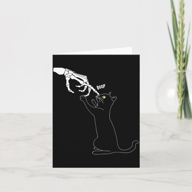 Carte Squelette de chat noir Main Boop Nez de chat drôle (Devant)