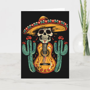 Carte Squelette de crâne de sombrero de guitare Cinco De