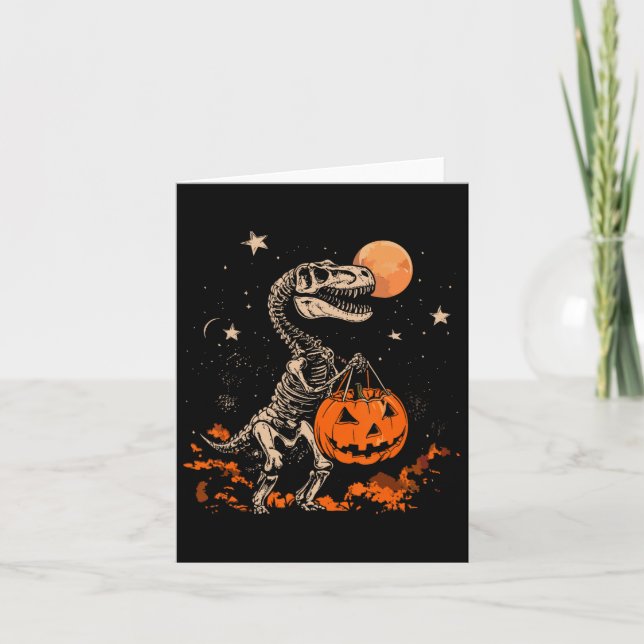 Carte Squelette de dinosaure Citrouille effrayante Lune  (Devant)