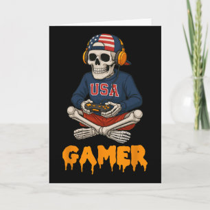 Carte Squelette de gamer Halloween patriotique drôle squ