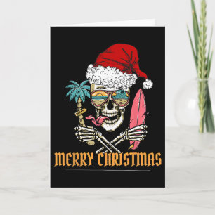 Carte Squelette de Noël d'été -- Surf de plage cool Sa