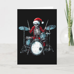 Carte Squelette de Père Noël jouant du tambour batteur p
