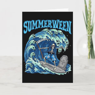 Carte Squelette de Summerween Surfant Grim Reaper Plage 