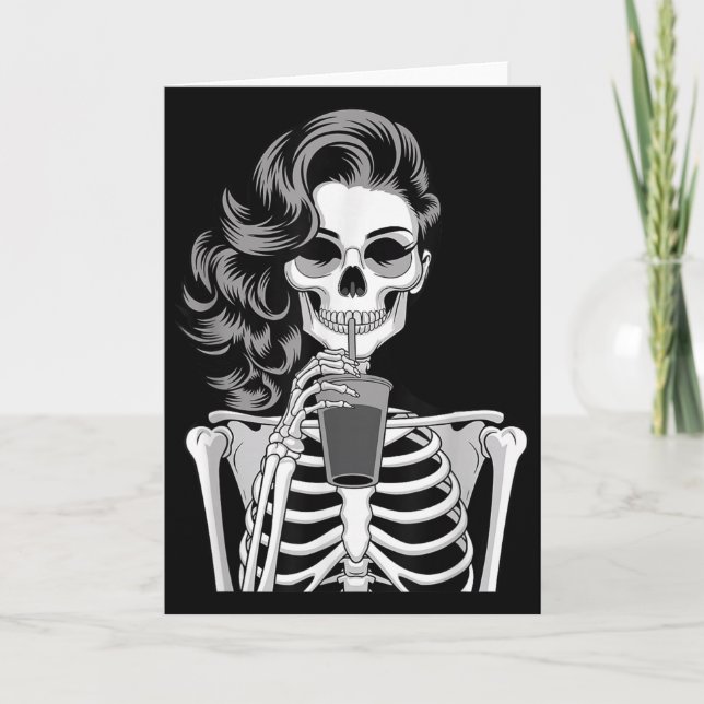 Carte Squelette d'Halloween de style rétro Boisson Buvez (Devant)