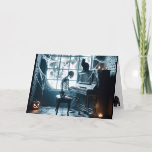 Carte Squelette d'Halloween Jouer un piano