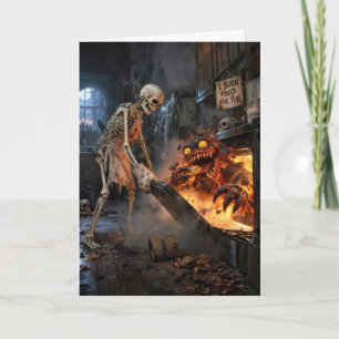 Carte Squelette d'Halloween préparant des cookies