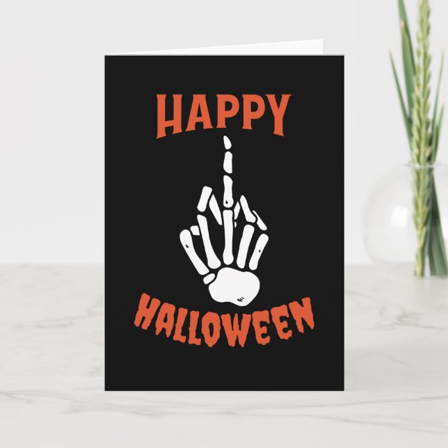 Carte Squelette Doigt Moyen Joyeux Halloween (Devant)