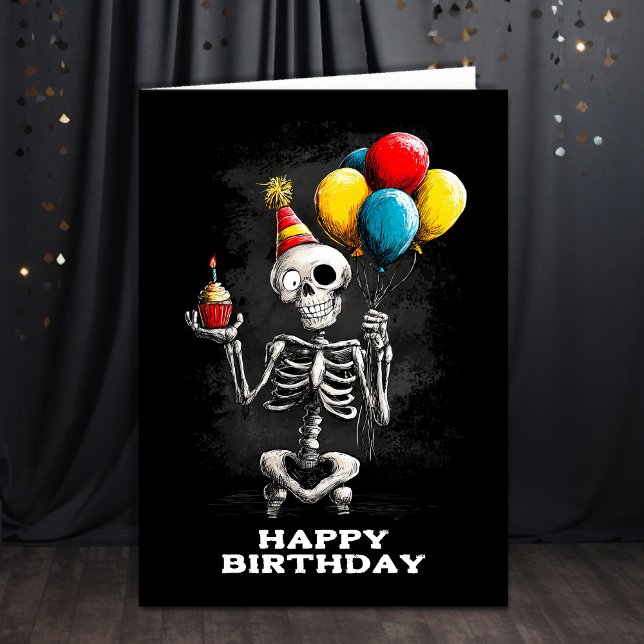 Carte Squelette drôle avec ballons d'anniversaire (Créateur téléchargé)