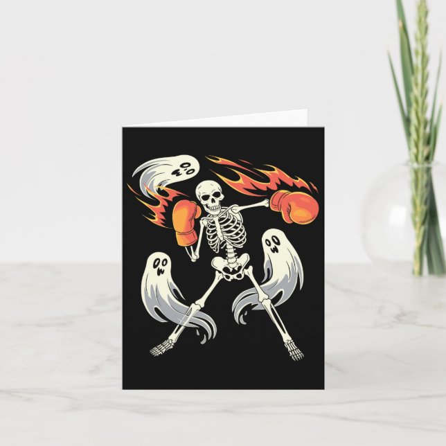 Carte Squelette drôle de boxe amateurs de spooky Hallowe (Devant)