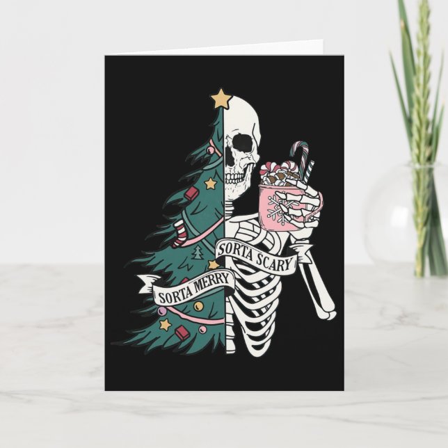 Carte Squelette drôle de Noël plutôt joyeux plutôt effra (Devant)