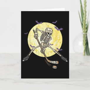 Carte Squelette drôle jouant au hockey Halloween drôle H