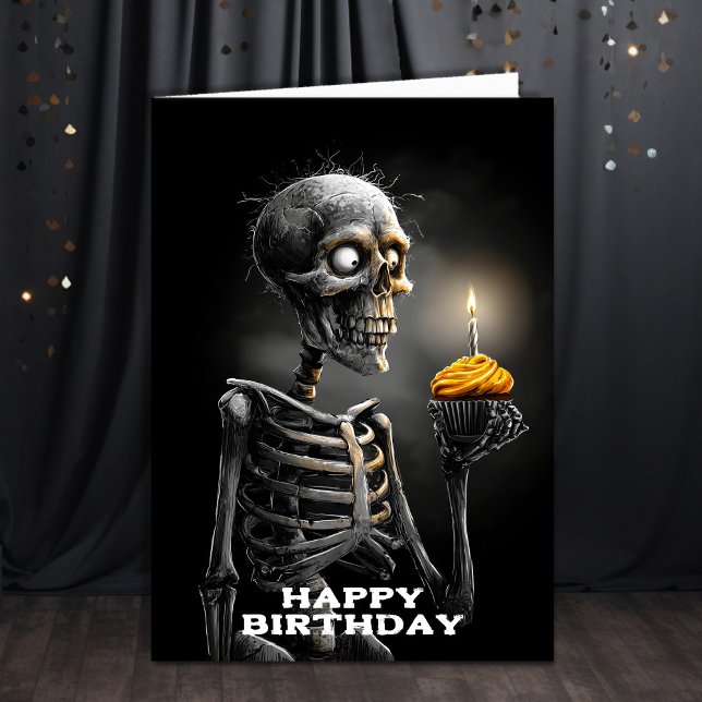 Carte Squelette Effrayant avec Gâteau d'Anniversaire (Créateur téléchargé)
