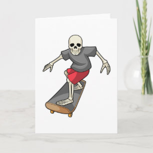 Carte Squelette en patineur avec planche à roulettes