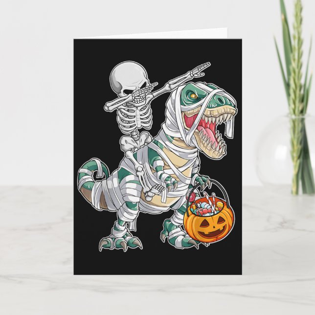 Carte Squelette en train de danser Dab Dinosaure Trex Ha (Devant)