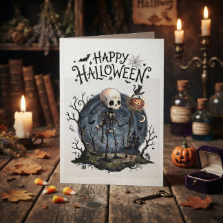 Carte Squelette et citrouille d'Halloween effrayants