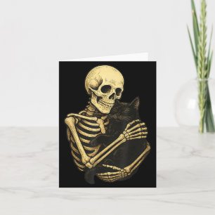 Carte Squelette étreignant un chat noir Halloween drôle