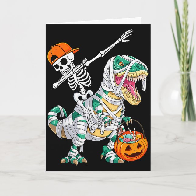 Carte Squelette faisant du cheval danse Dab Dinosaure T  (Devant)