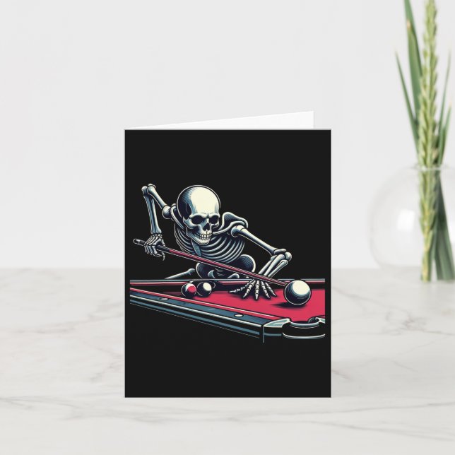Carte Squelette jouant au billard Halloween Billard Pool (Devant)