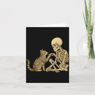 Carte Squelette jouant avec un chat Halloween mignon hom
