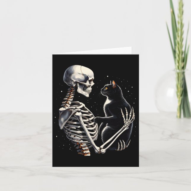 Carte Squelette jouant avec un graphique de chat Crâne d (Devant)