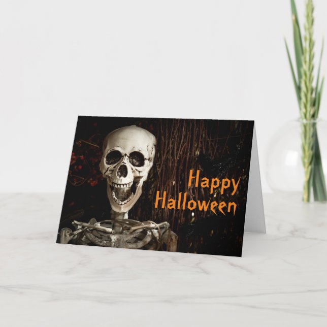 Carte Squelette qui rit Halloween Personnalisable (Devant)