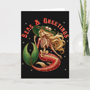 Carte Squelette Sirène Noël Gothique Côté Mer Plage Vi