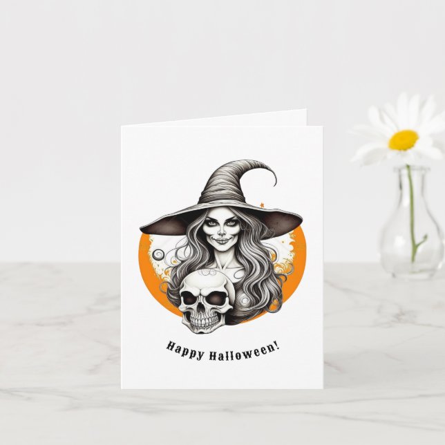 Carte Squelette Sorcière Halloween Art réaliste (Petite plante)
