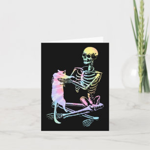 Carte Squelette tenant un chat Lazy Halloween Costume Cr