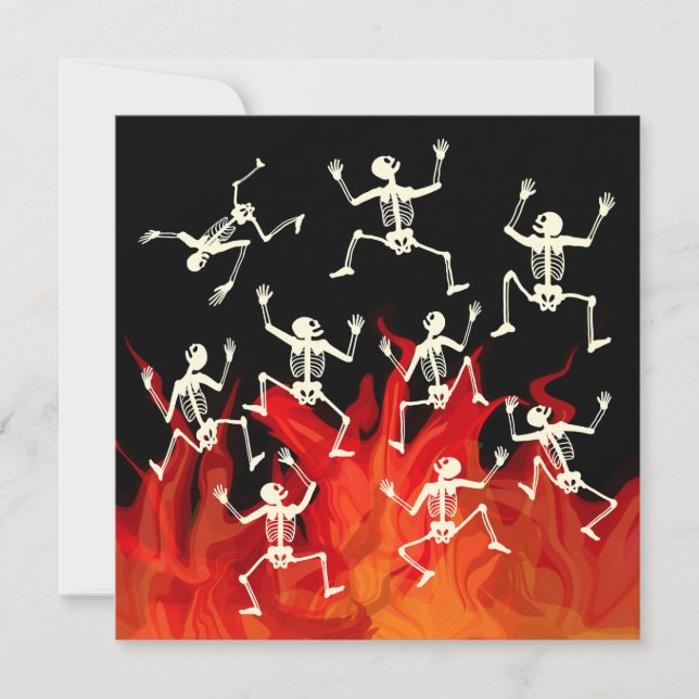 Carte Squelettes dansants en flammes de feu pour Hallowe (Devant)