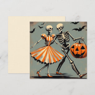 Carte Squelettes et citrouilles de Halloween vintage